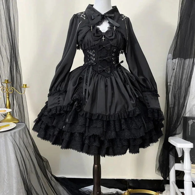 新製品 韓国マッシュクール ロリータ メイド服 二次元 可愛い 韓国ファッション 制服 ワンピースダーク jskサスペンダーワンピース 洋装
