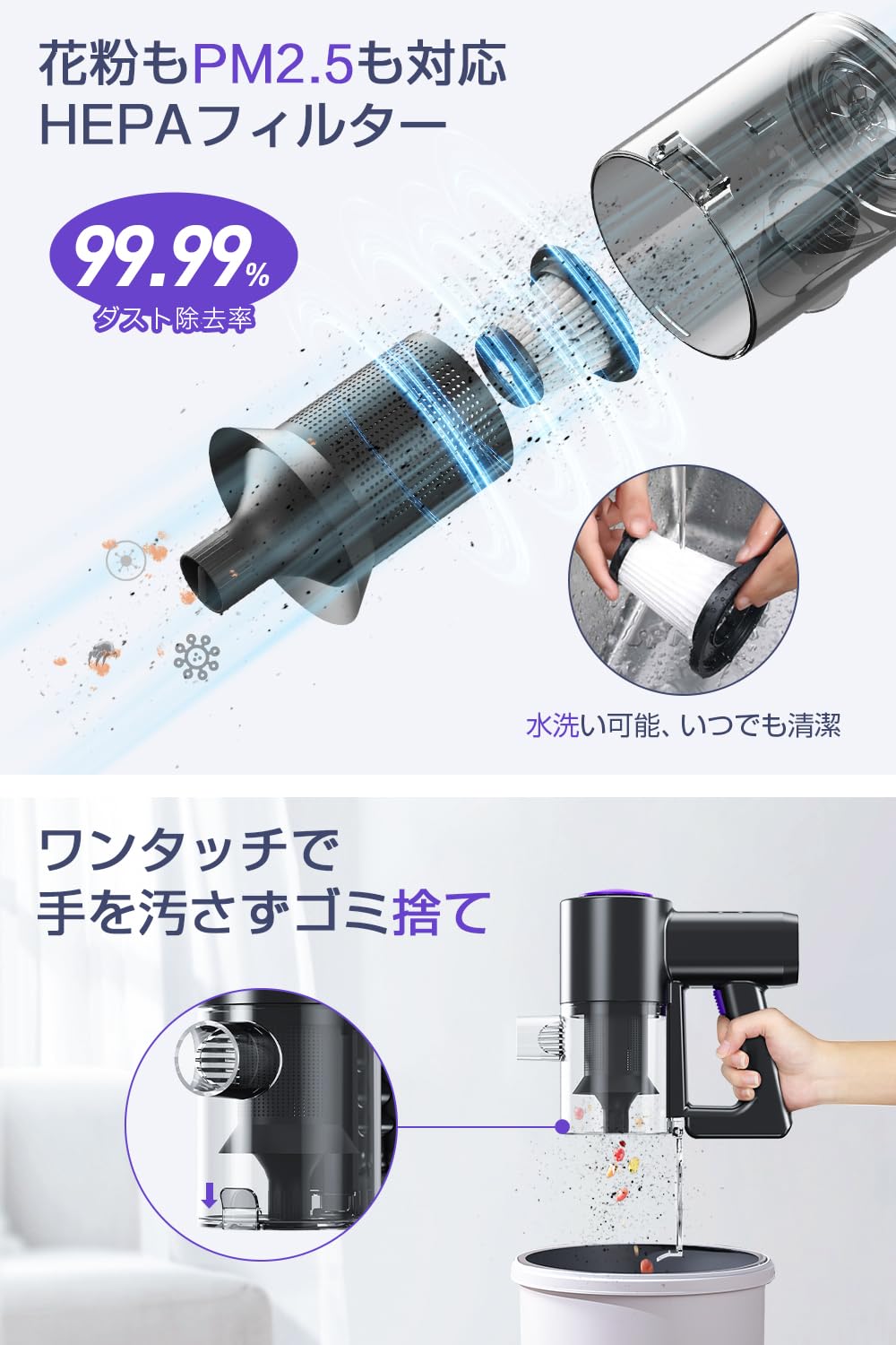 掃除機 コードレス 【2024冬新開発＆30000pa超強力吸引＆45分連続稼働】 サイクロン式 コードレス掃除機 壁掛け収納＆充電 LCDタッチディスプレイ スティッククリーナー ハンディ掃除機 T