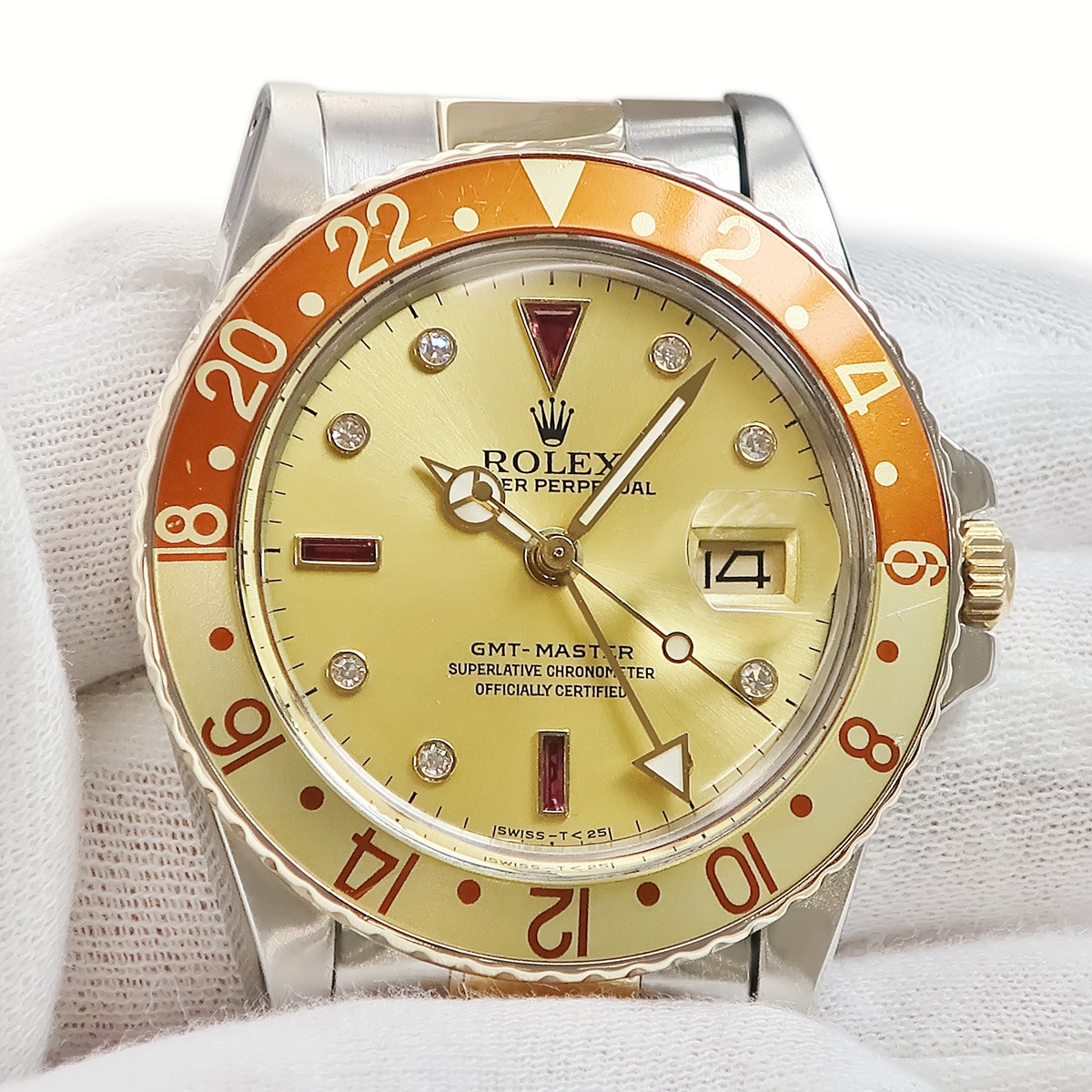 GMTマスター 16753RG 62番 自動巻き メンズ 62番 K18YG×SS 純正ダイヤ シャンパン ルートビア 70年代後期 希少 3年保証