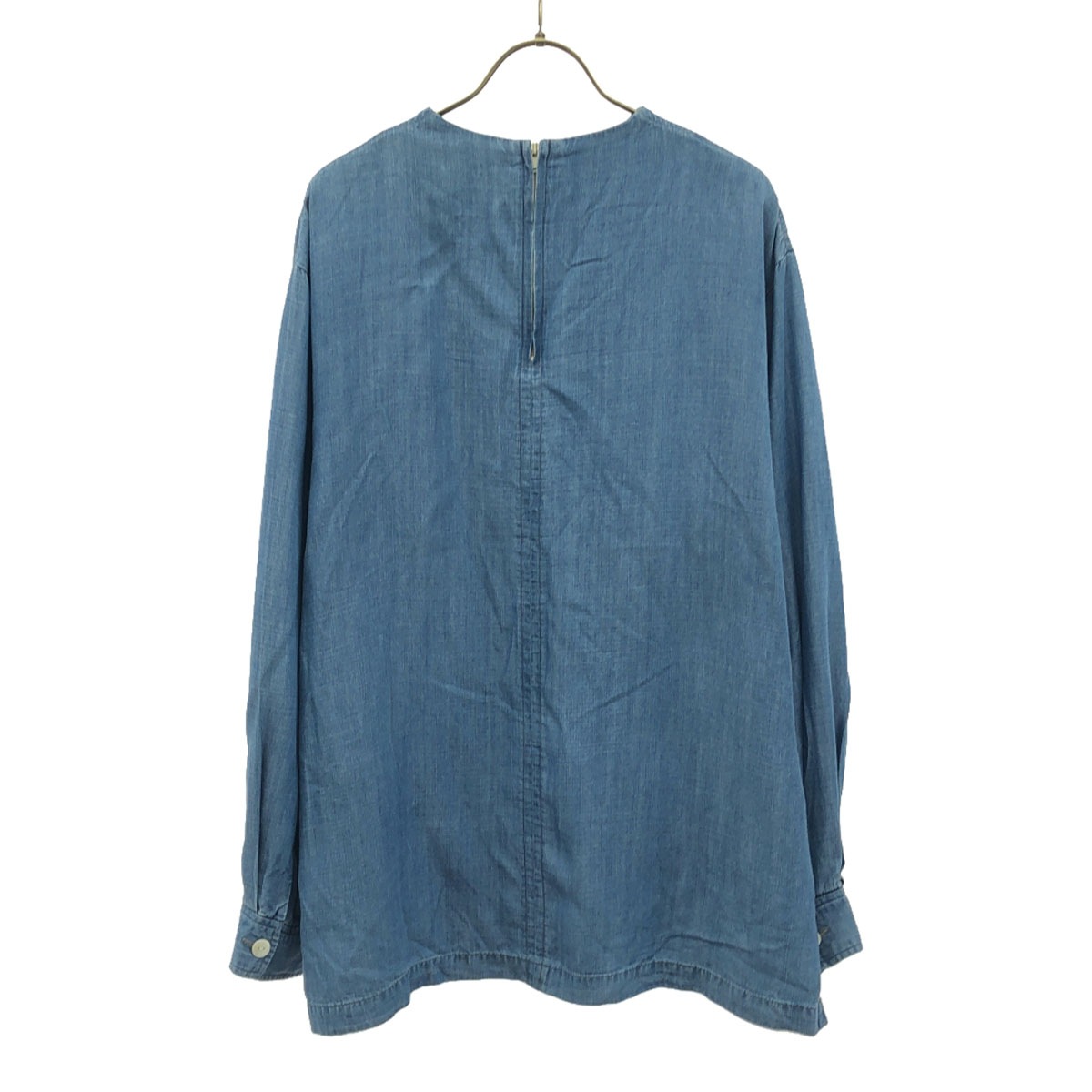 長袖 ノーカラー プルオーバー シャツ M ブルー バックジップ レディース 古着 長袖 ノーカラー プルオーバー シャツ M ブルー バックジップ レディース 古着
