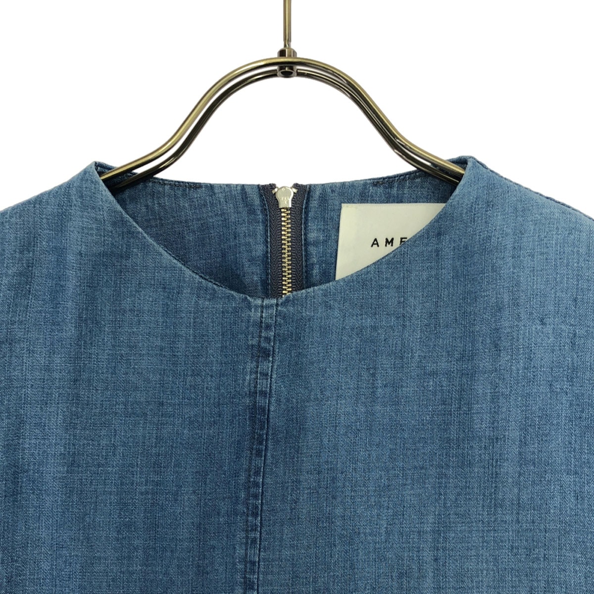 長袖 ノーカラー プルオーバー シャツ M ブルー バックジップ レディース 古着 長袖 ノーカラー プルオーバー シャツ M ブルー バックジップ レディース 古着