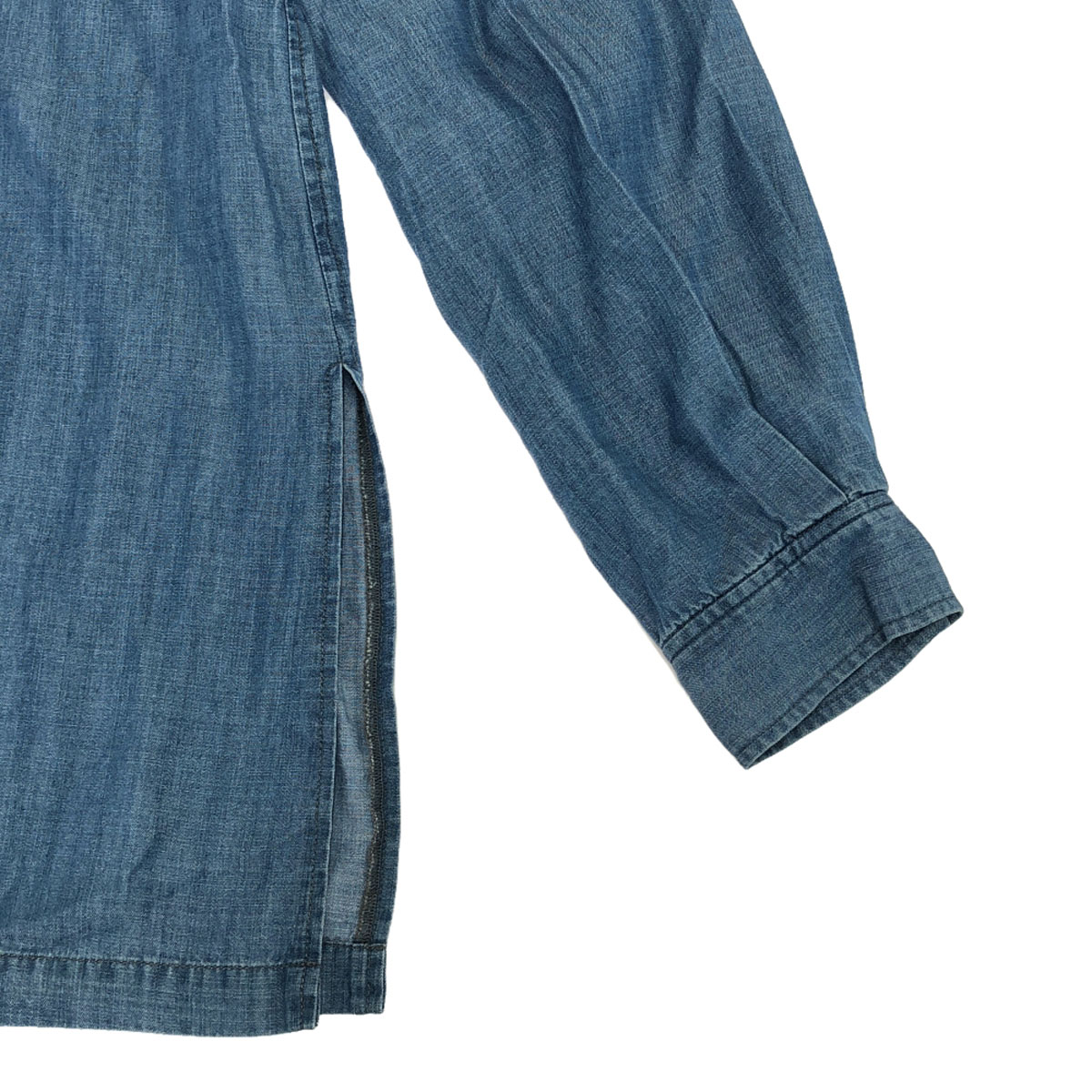 長袖 ノーカラー プルオーバー シャツ M ブルー バックジップ レディース 古着 長袖 ノーカラー プルオーバー シャツ M ブルー バックジップ レディース 古着