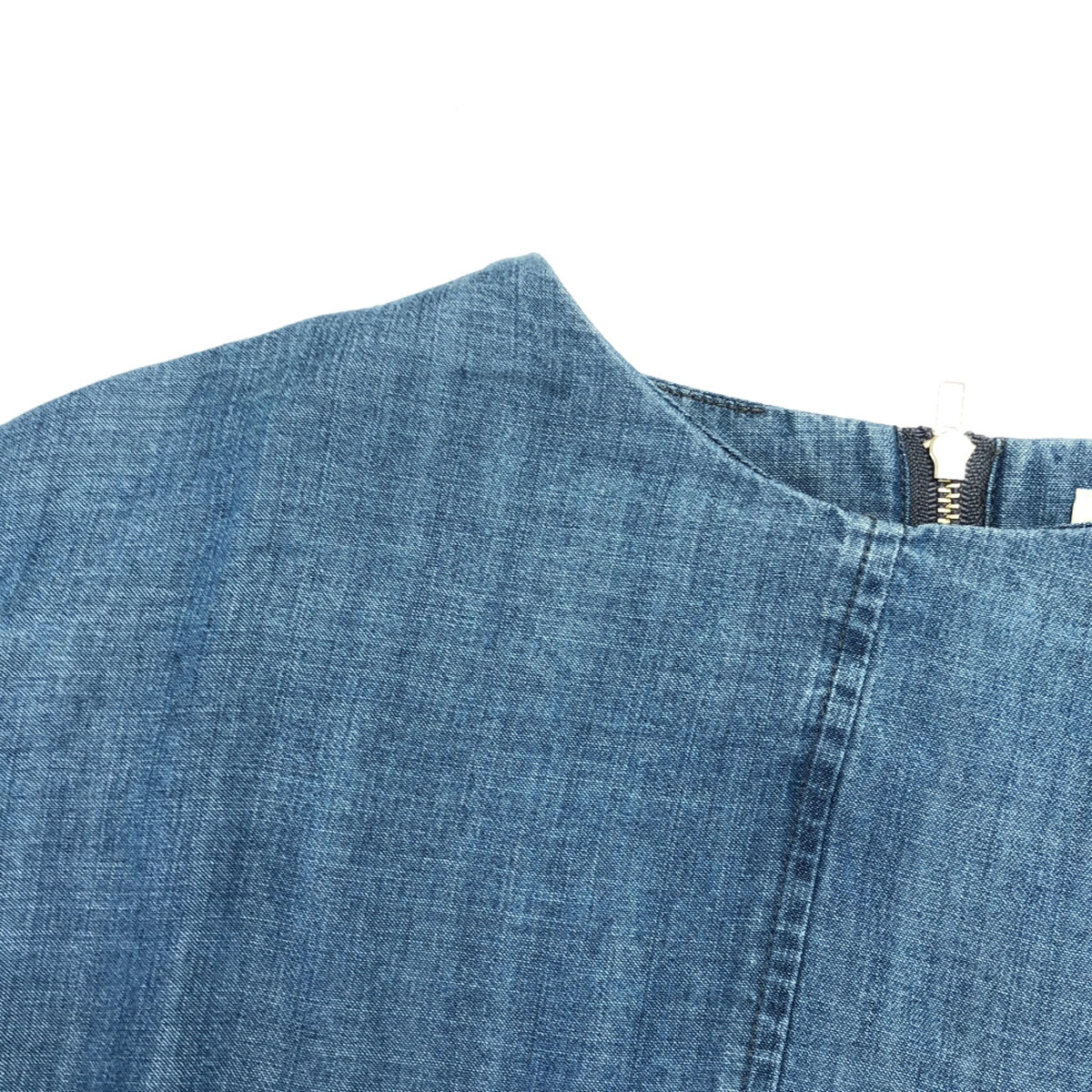 長袖 ノーカラー プルオーバー シャツ M ブルー バックジップ レディース 古着 長袖 ノーカラー プルオーバー シャツ M ブルー バックジップ レディース 古着