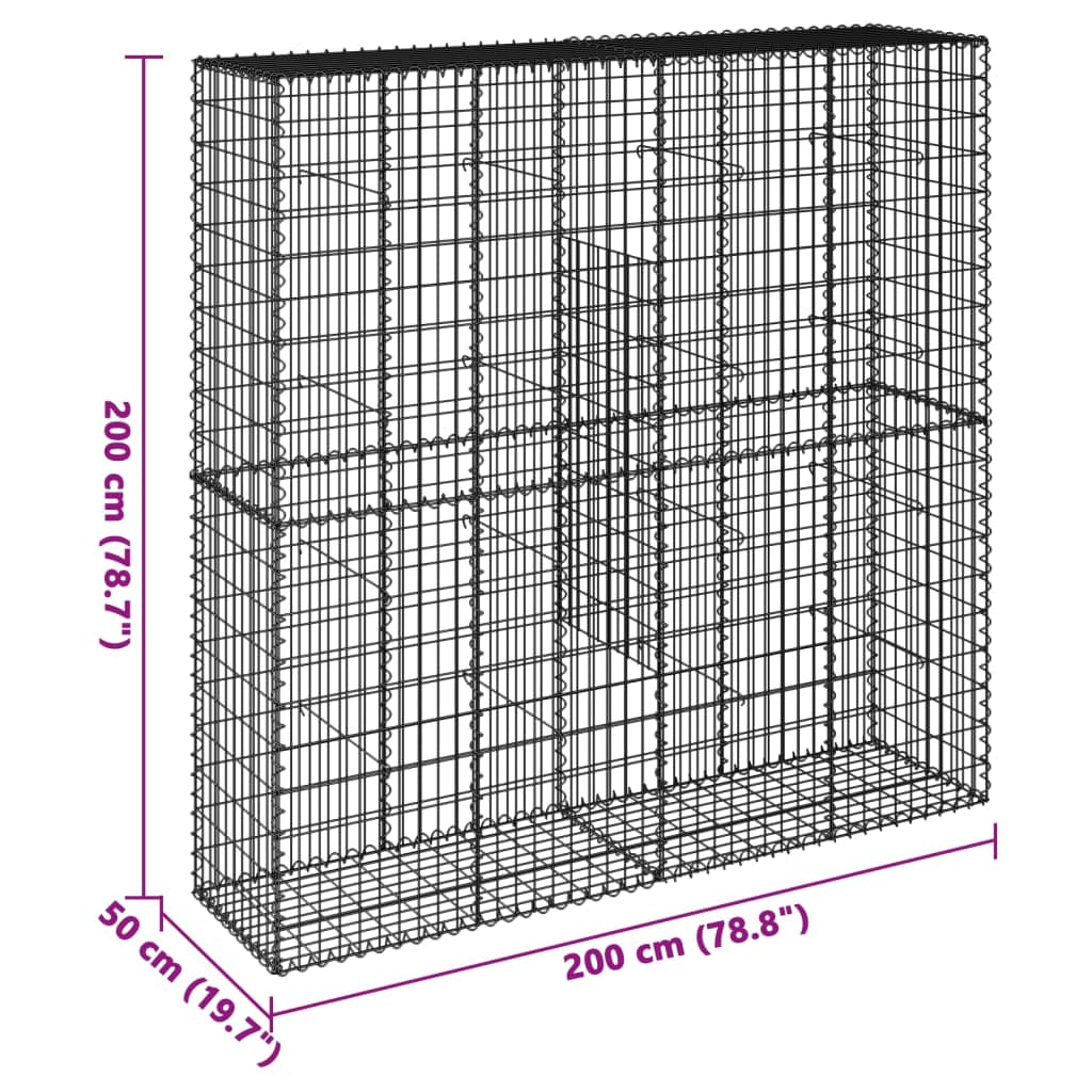蛇籠バスケット カバー付き 200x50x200cm 亜鉛メッキ鉄