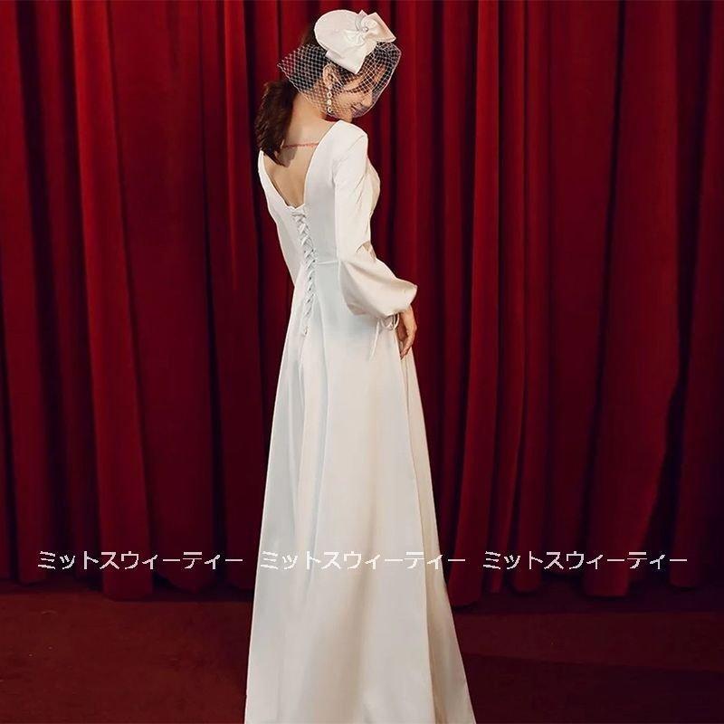 韓国ファッション披露宴 ウエディングドレス 結婚式 ロングドレス 二次会ドレス 花嫁 パーティードレス レストランウェディング ウェディングドレス 長袖 二次会 aラインドレス