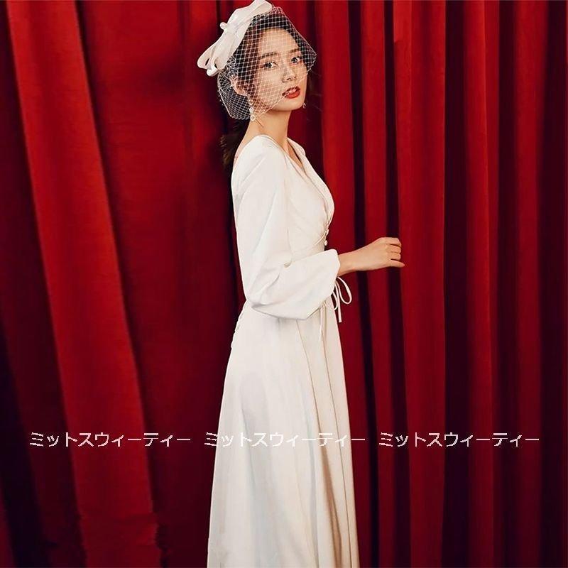 韓国ファッション披露宴 ウエディングドレス 結婚式 ロングドレス 二次会ドレス 花嫁 パーティードレス レストランウェディング ウェディングドレス 長袖 二次会 aラインドレス
