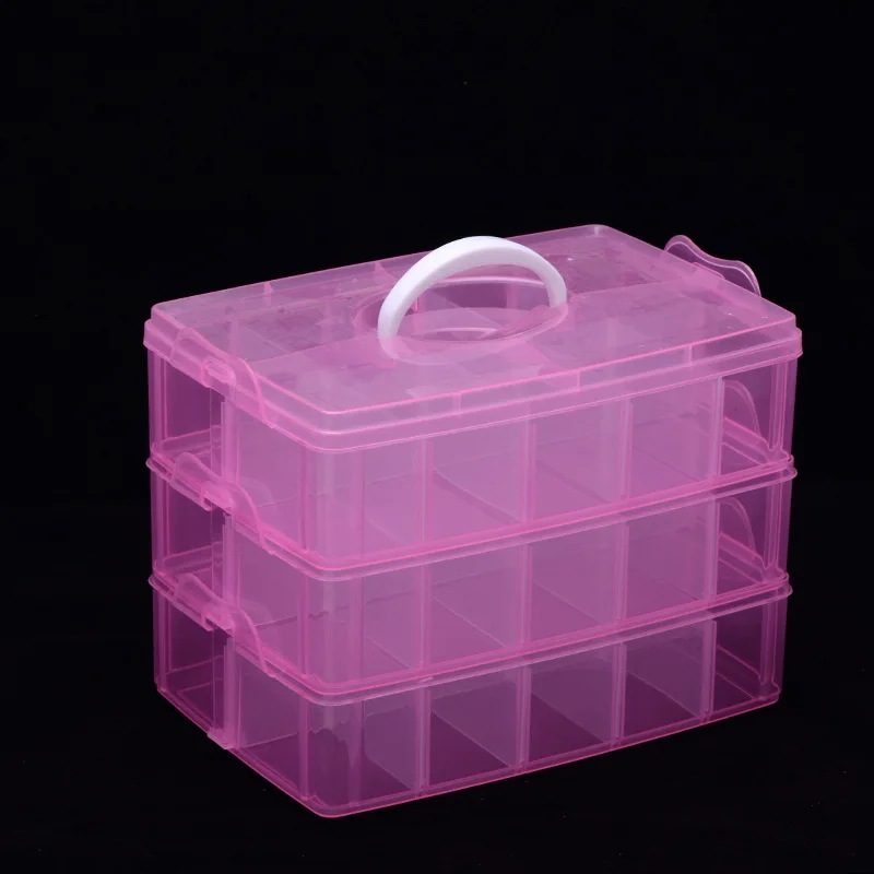 ジュエリー用透明収納ボックス,3層,30コンパートメント,透明ケース,ビーズ,オーガナイザー