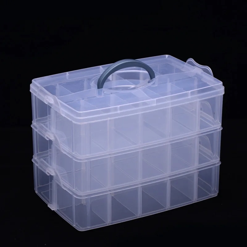 ジュエリー用透明収納ボックス,3層,30コンパートメント,透明ケース,ビーズ,オーガナイザー