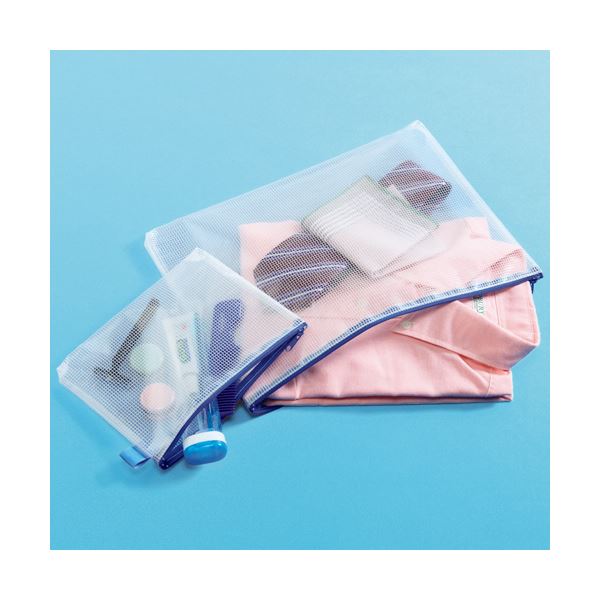 (まとめ）TANOSEE メッシュケース A3タテ340×ヨコ470mm 青 1セット(20枚)(×3セット)