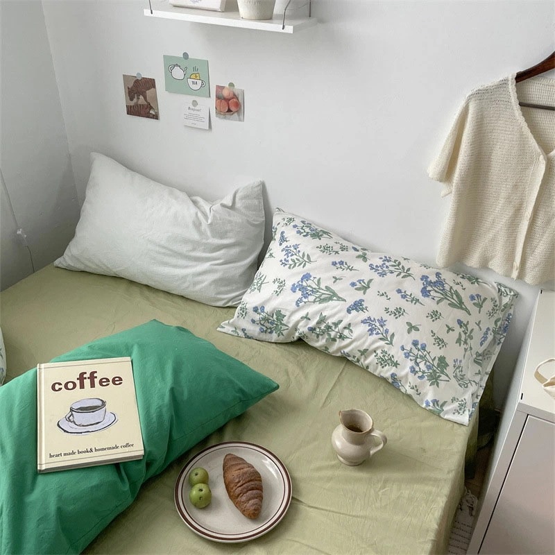 布団カバーセット プリント花柄 白 グリーン 可愛い 韓国風 綿100% 寝具カバーセット 3点セット 4点セット 花柄 ブルー コットン100% 掛け布団カバー 敷きカバー シングル セミダブル ダ