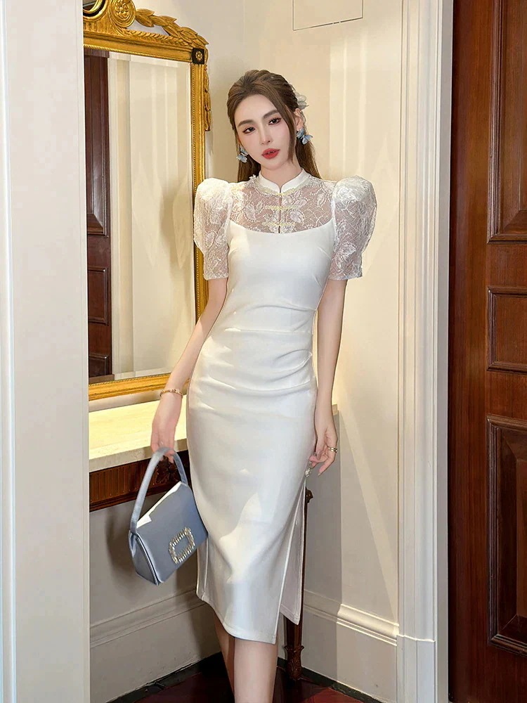 夏 披露宴 ウェディング チャイナ 中華風 刺繍 レース 大人 ワンピース キャバ 演奏会 二次会 結婚式 パーティー 同窓会 卒業式 pattayablatt.com