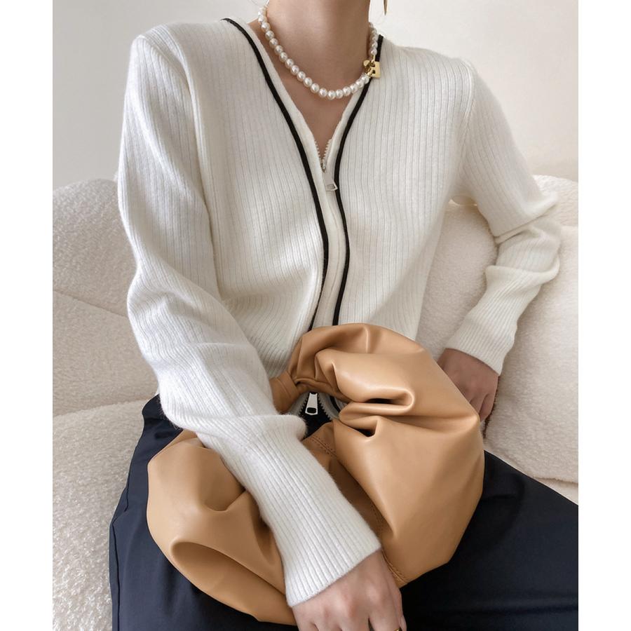 mi出品 STYLEMIXER | ダブルジップラメニットカーデ (カーディガン