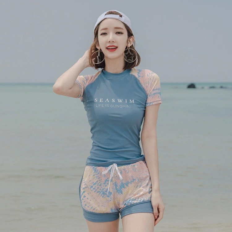 レディース 水着 水着セット ラッシュガード 半袖 スポーティー フィットネス 水着 2点セット セパレート タンキニ トップス ショートパンツ 半袖 夏 韓国風 水着 レディース フィットネス