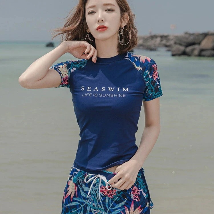 レディース 水着 水着セット ラッシュガード 半袖 スポーティー フィットネス 水着 2点セット セパレート タンキニ トップス ショートパンツ 半袖 夏 韓国風 水着 レディース フィットネス