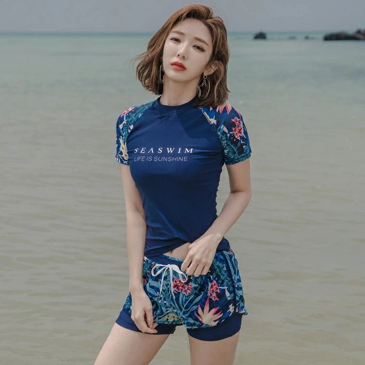 レディース 水着 水着セット ラッシュガード 半袖 スポーティー フィットネス 水着 2点セット セパレート タンキニ トップス ショートパンツ 半袖 夏 韓国風 水着 レディース フィットネス