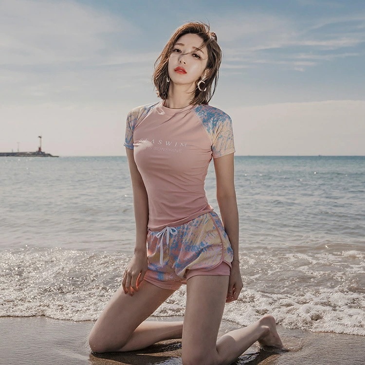 レディース 水着 水着セット ラッシュガード 半袖 スポーティー フィットネス 水着 2点セット セパレート タンキニ トップス ショートパンツ 半袖 夏 韓国風 水着 レディース フィットネス