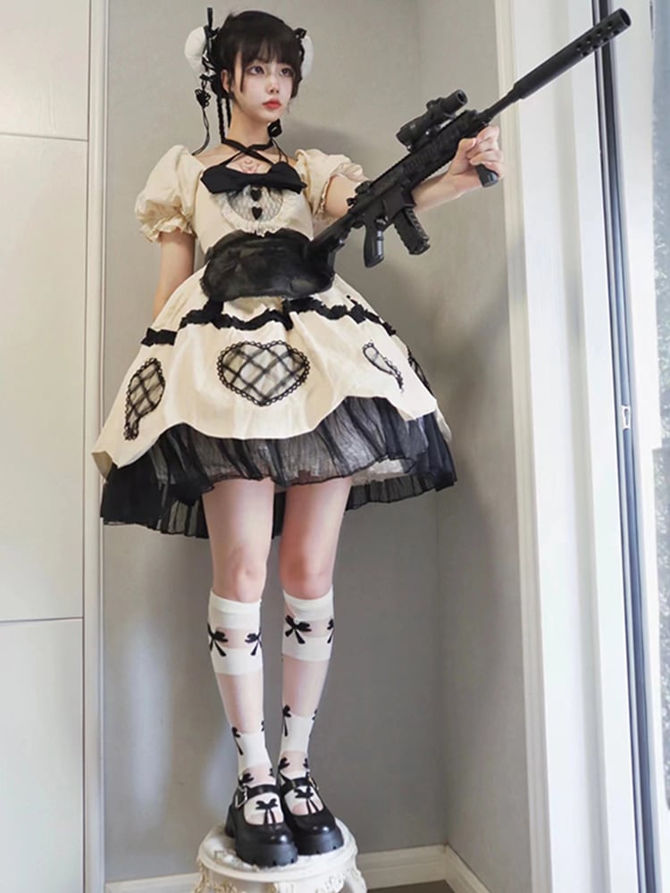 キャミソールワンピースロリータ 白雪姫甘くて可愛いロリータリボンホルターネックドレスレディース春夏ラブメッシュドレスロリータプリンセスドレス