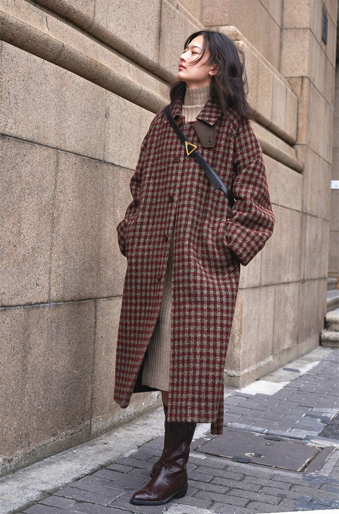 レディースステンカラーコート レディース 冬 ロング ロングコート チェック柄 アウター 定番 おしゃれ ファッション 可愛い 大人 通勤 通学 普段着 秋冬 冬服 暖かい ハイネック 2way 防風