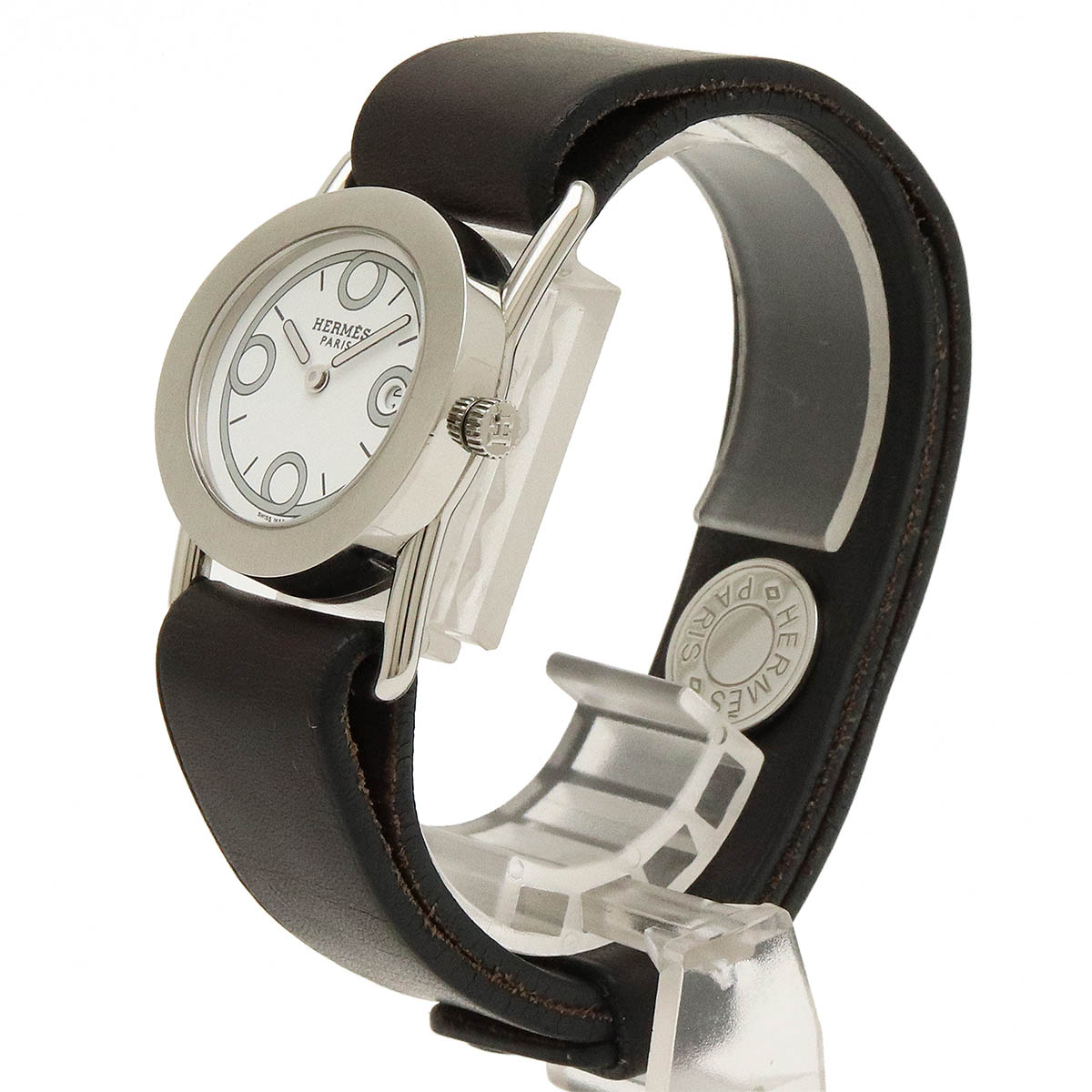 バレニア ロンド ラウンド レディース クォーツ 腕時計 ホワイト文字盤 レザー オレンジ バイカラー リバーシブル BR1.210