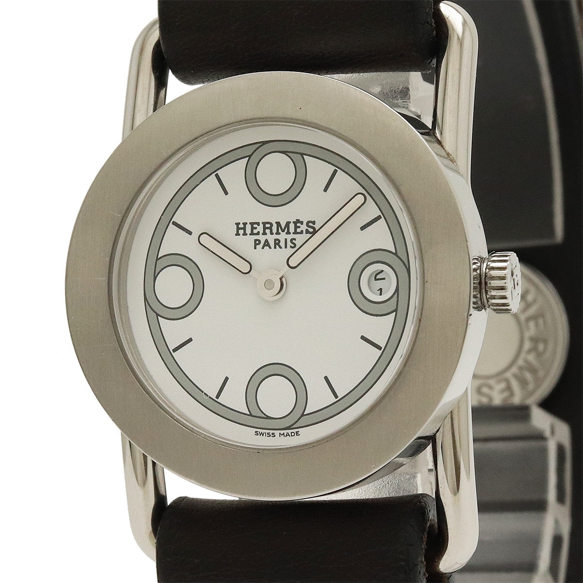 バレニア ロンド ラウンド レディース クォーツ 腕時計 ホワイト文字盤 レザー オレンジ バイカラー リバーシブル BR1.210