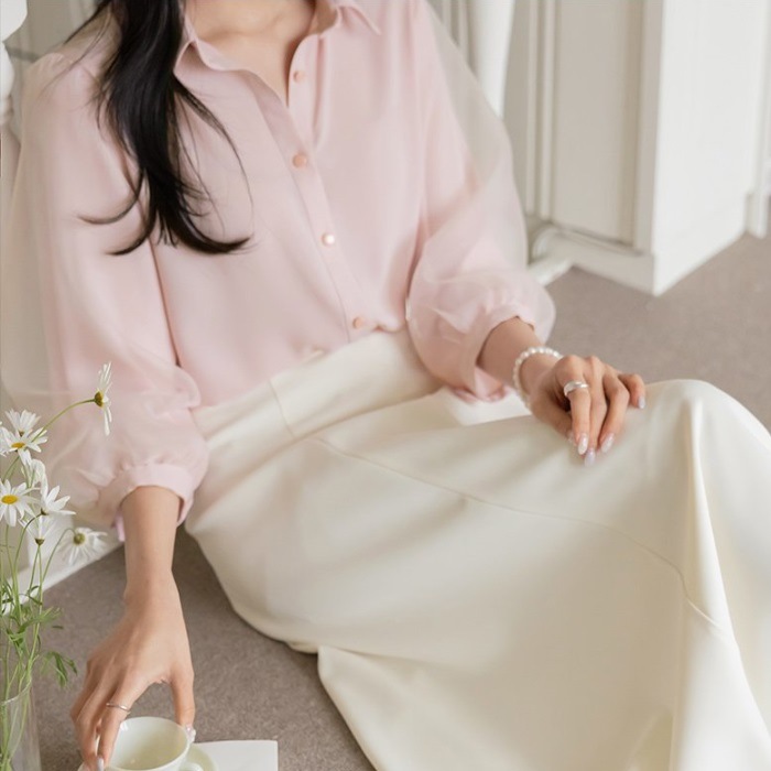 ブラウス レディース 春 シフォン きれいめ パフスリーブ パフ袖 ブラウス レディース 春 シフォン きれいめ パフスリーブ パフ袖