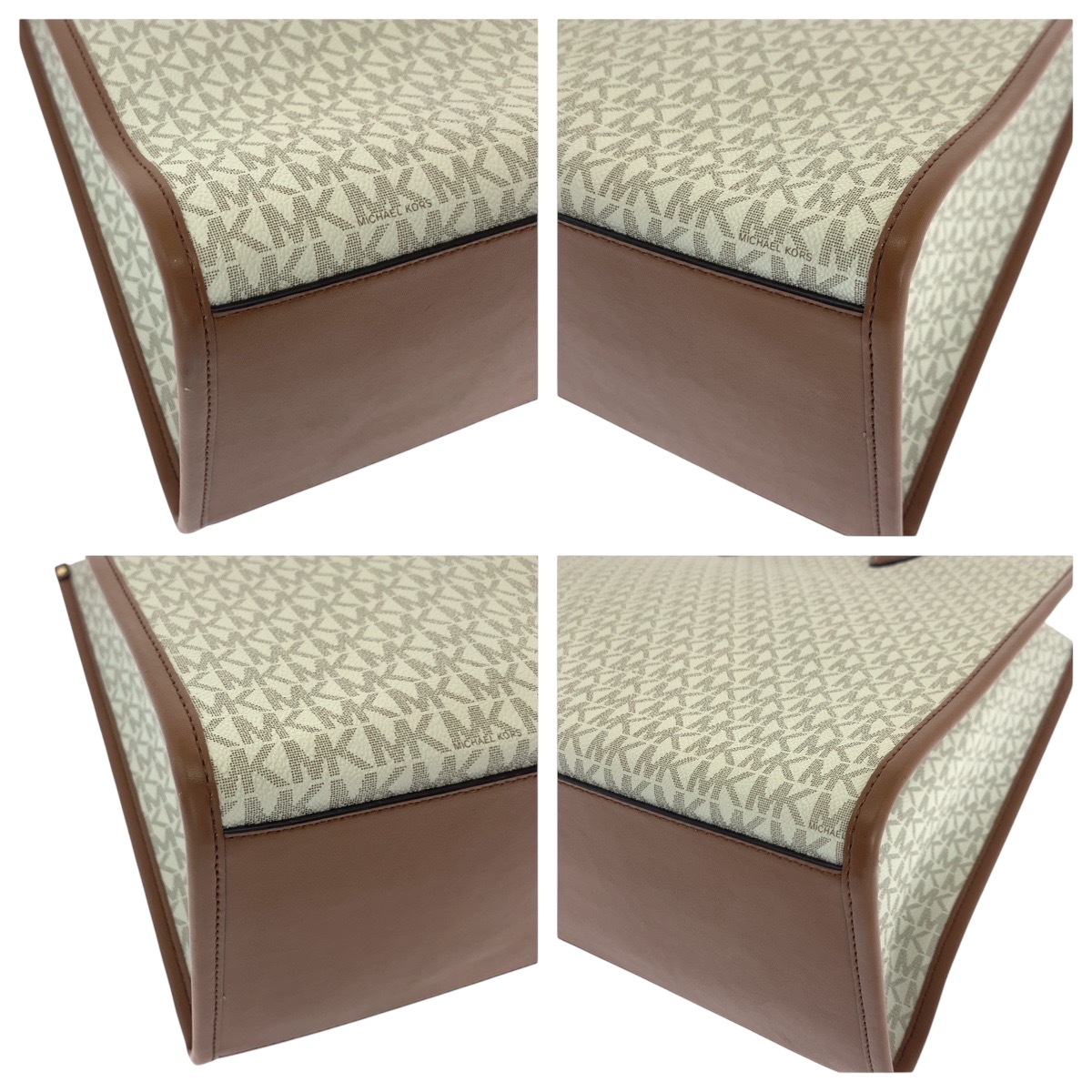 美品 ホワイト ブラウン PVC トートバッグ ハンドバッグ レディース 502764