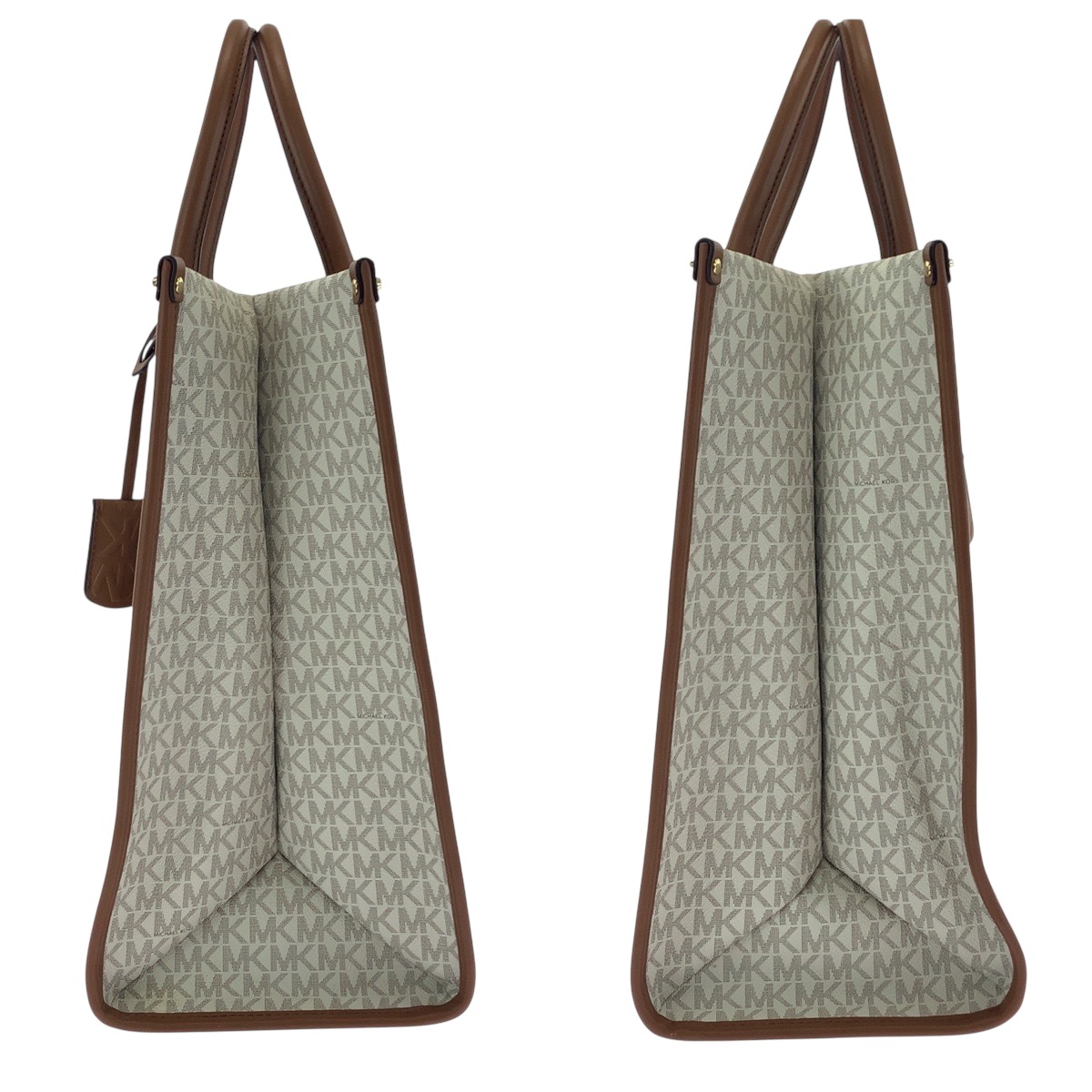 美品 ホワイト ブラウン PVC トートバッグ ハンドバッグ レディース 502764