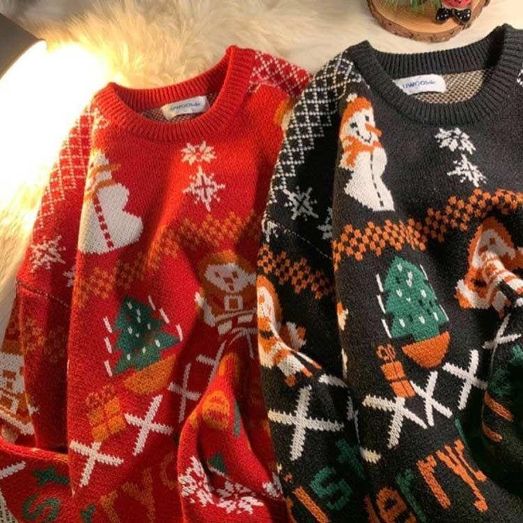 クリスマス セーター メンズ レディース ゆったり プルオーバー 冬 おしゃれ ペアルック カジュアル ニット 長袖 クルーネック 大きいサイズ トップス 可愛い 赤
