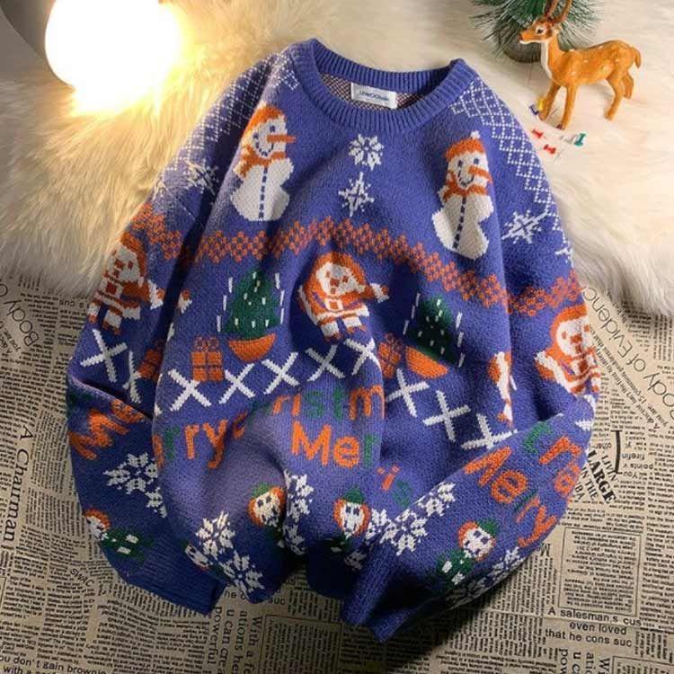 クリスマス セーター メンズ レディース ゆったり プルオーバー 冬 おしゃれ ペアルック カジュアル ニット 長袖 クルーネック 大きいサイズ トップス 可愛い 赤