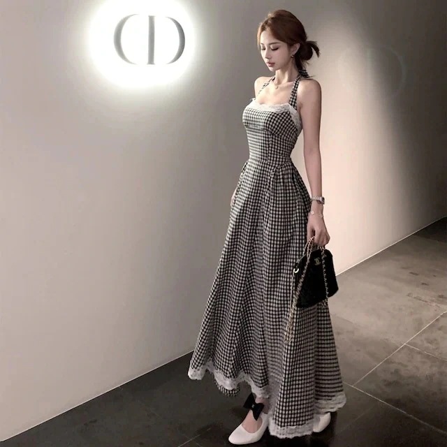 【急速出荷!】24バックリボンレース切り替えチェック柄ワンピー 【急速出荷!】24バックリボンレース切り替えチェック柄ワンピー