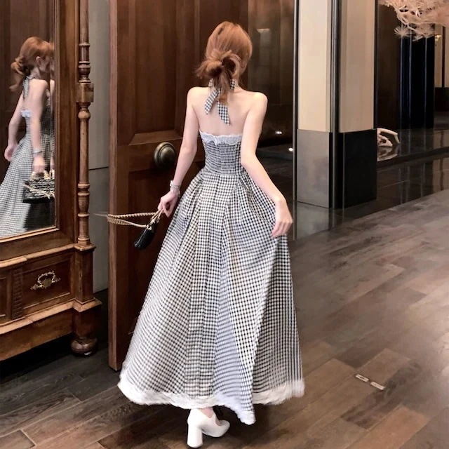 【急速出荷!】24バックリボンレース切り替えチェック柄ワンピー 【急速出荷!】24バックリボンレース切り替えチェック柄ワンピー