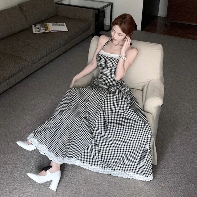 【急速出荷!】24バックリボンレース切り替えチェック柄ワンピー 【急速出荷!】24バックリボンレース切り替えチェック柄ワンピー