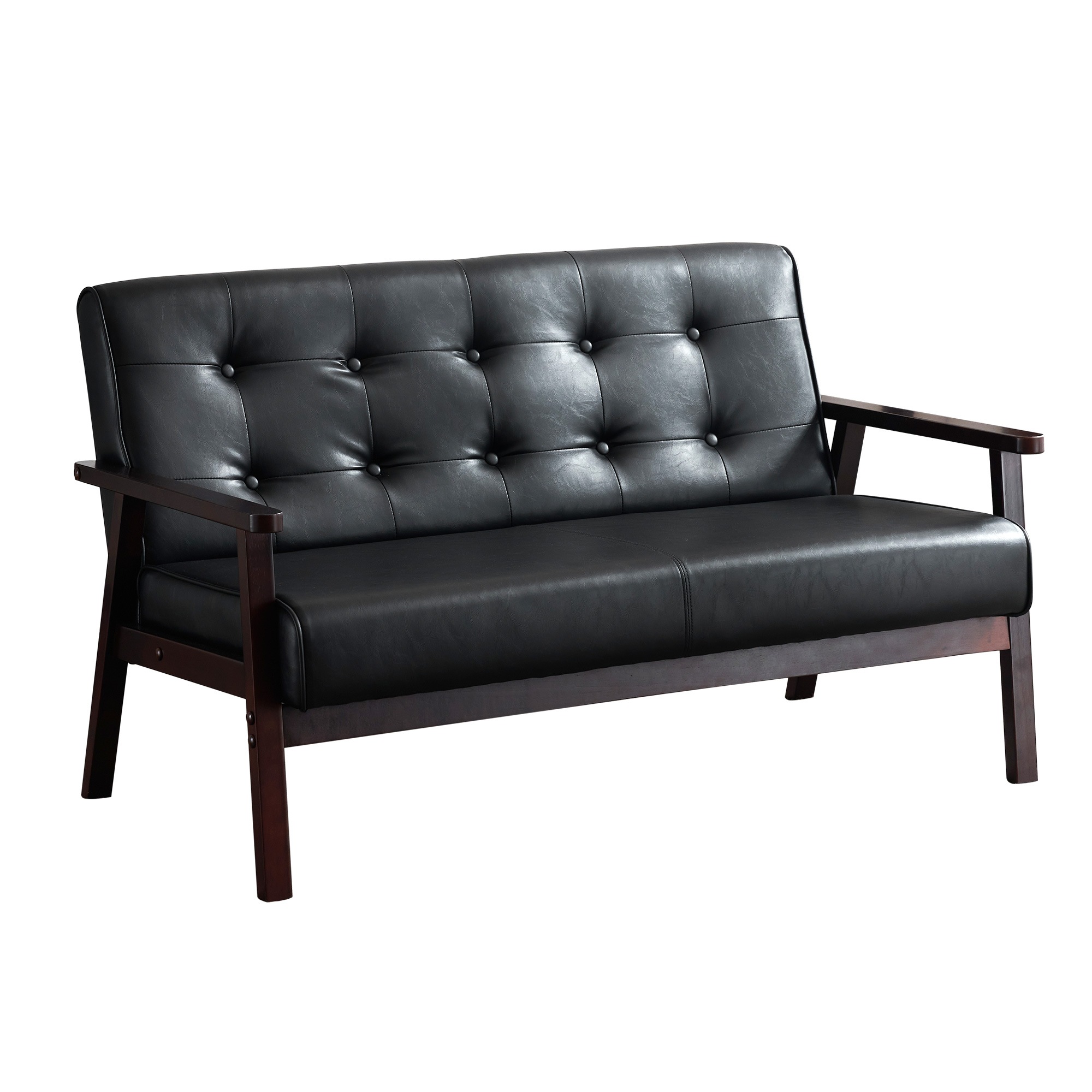 ソファ ソファー 2人掛け 2Pソファ レザー レトロ モダン 天然木 ブラック ソファ ソファー 2人掛け 2Pソファ レザー レトロ モダン 天然木