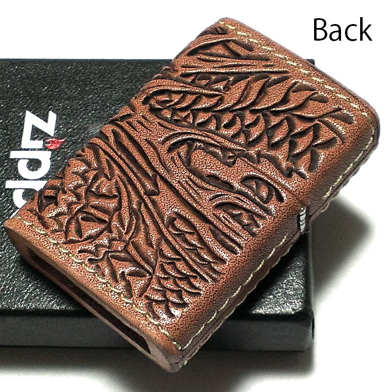 愛用 Leather 手彫り 龍神 カオス ジッポ 本革巻き ライター ZIPPO