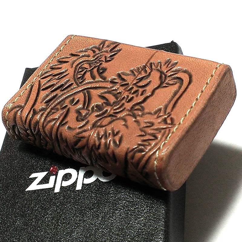 愛用 Leather 手彫り 龍神 カオス ジッポ 本革巻き ライター ZIPPO