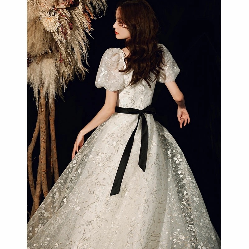 6月の新製品利用可能なポイント ウェディングドレス ウエディングドレス カラードレス ロングドレス ホワイト パフスリーブ 蝶 リボン 演奏会 発表会 カクテルドレス イブニングドレス パーティード