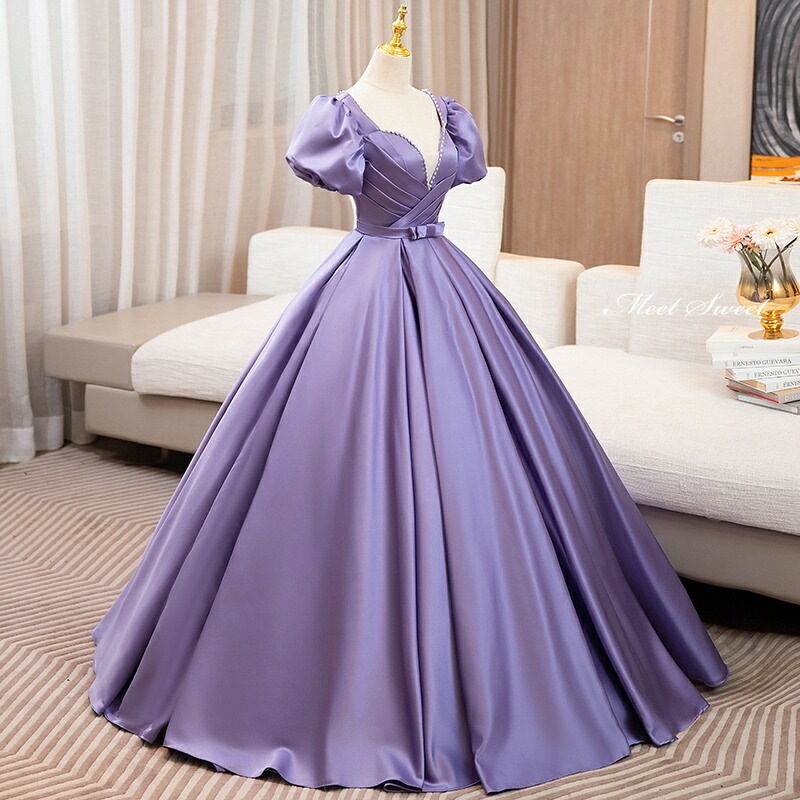 カラードレス Aラインドレス ロングドレス パープル サテン 半袖 編み上げ 紫 ウェディングドレス 結婚式 二次会 花嫁 前撮り 演奏会 発表会 ステージ衣装 ウエディングドレス パーティードレス カラードレス Aラインドレス ロングドレス パープル サテン 半袖 編み上げ 紫 ウェディングドレス 結婚式 二次会 花嫁 前撮り 演奏会 発表会 ステージ衣装 ウエディングドレス パーティードレス