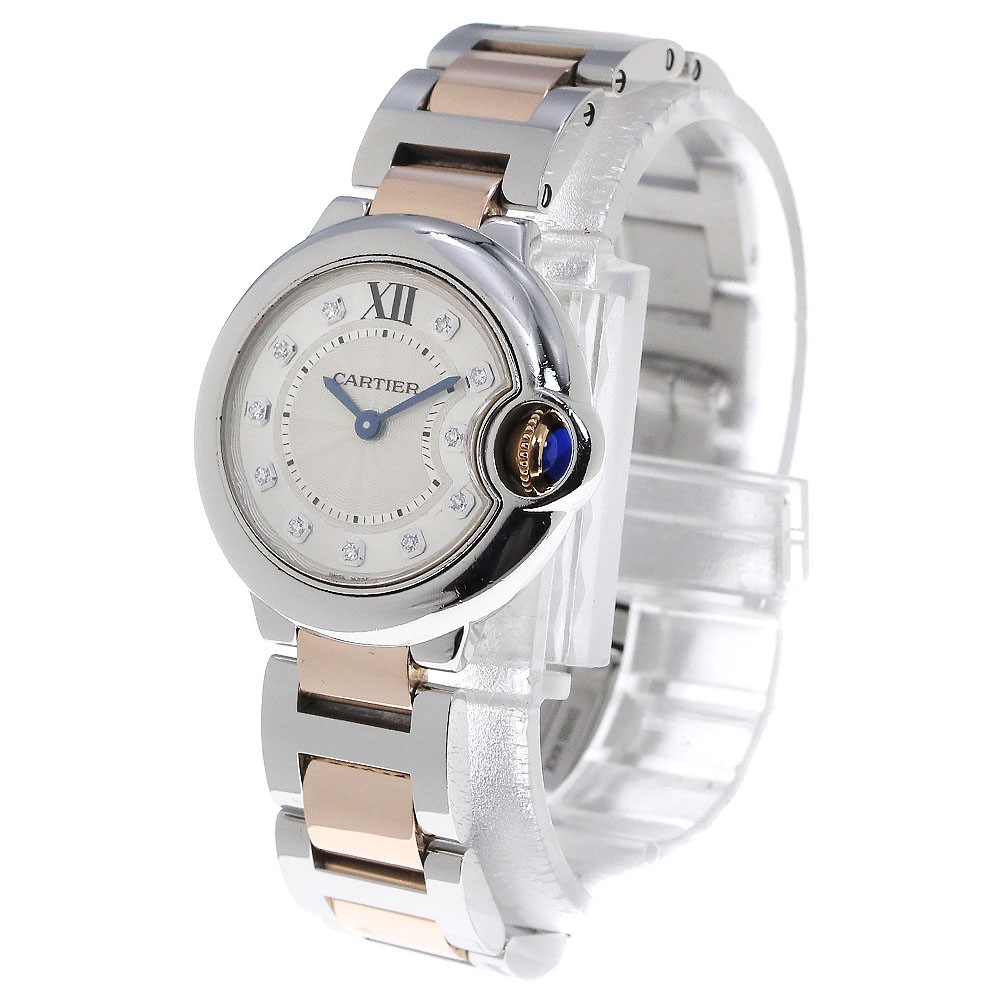 カルティエ CARTIER WE902030 バロンブルーSM K18PGコンビ 11Pダイヤ クォーツ レディース _826844【中古】