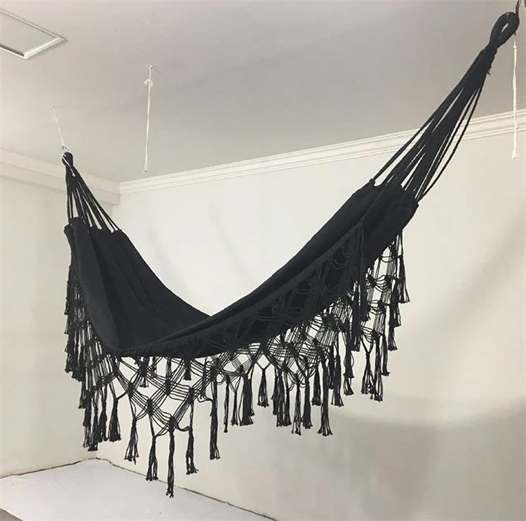 [高品質]スタイル ハンモック 屋外 スイング ピクニック用品 屋内 タッセル キャンプ ピクニック