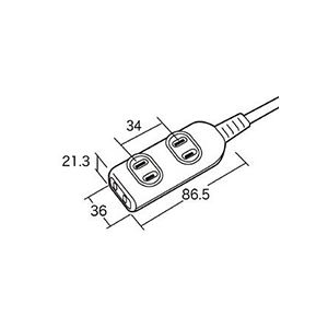(まとめ) サンワサプライ タップ 2P・3個口 2.0m TAP-3W2N 1個 (×5セット)