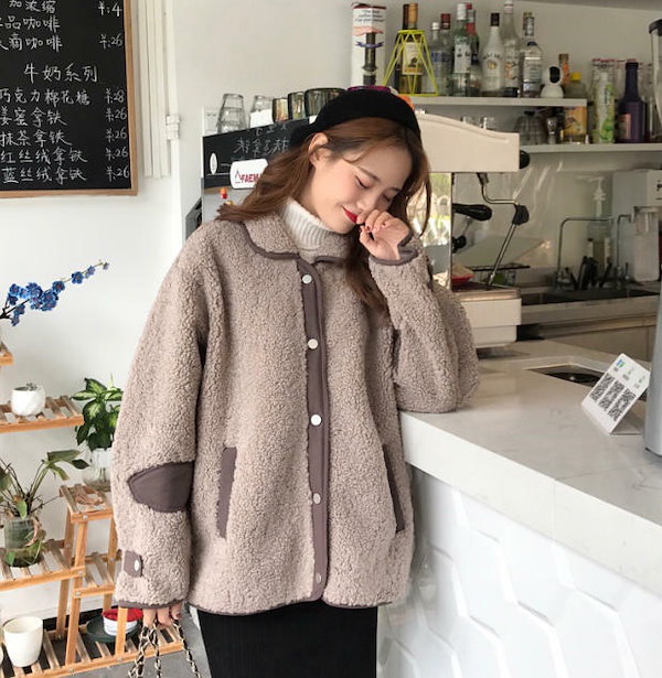 Qoo10] 韓国 ファッション 2色 ボアジャケット