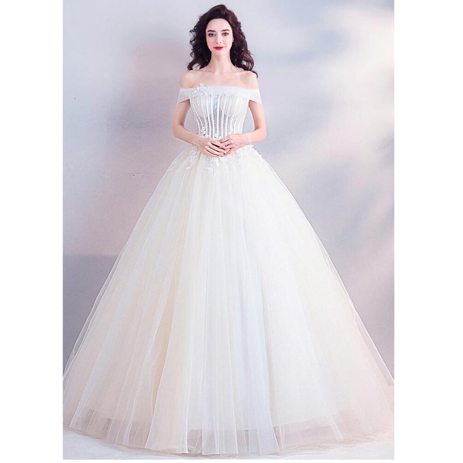 オフショルダー ロング丈ドレス パーティードレス 上品 大人 ウエディングドレス 高級感 演奏会 結