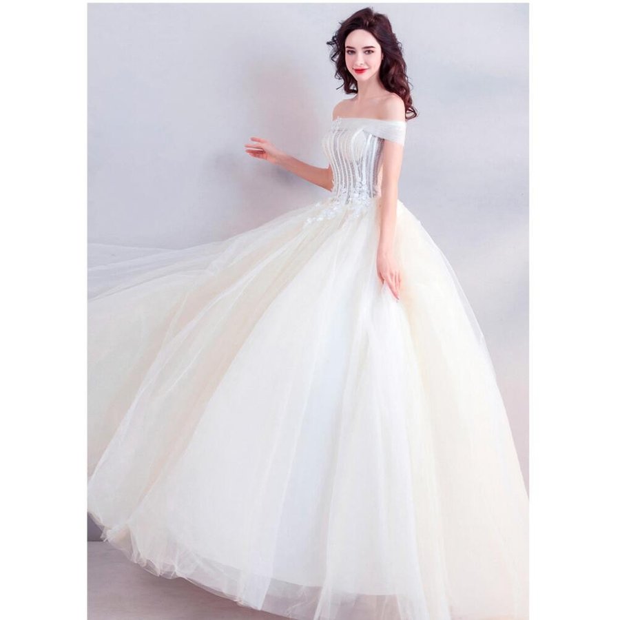 オフショルダー ロング丈ドレス パーティードレス 上品 大人 ウエディングドレス 高級感 演奏会 結