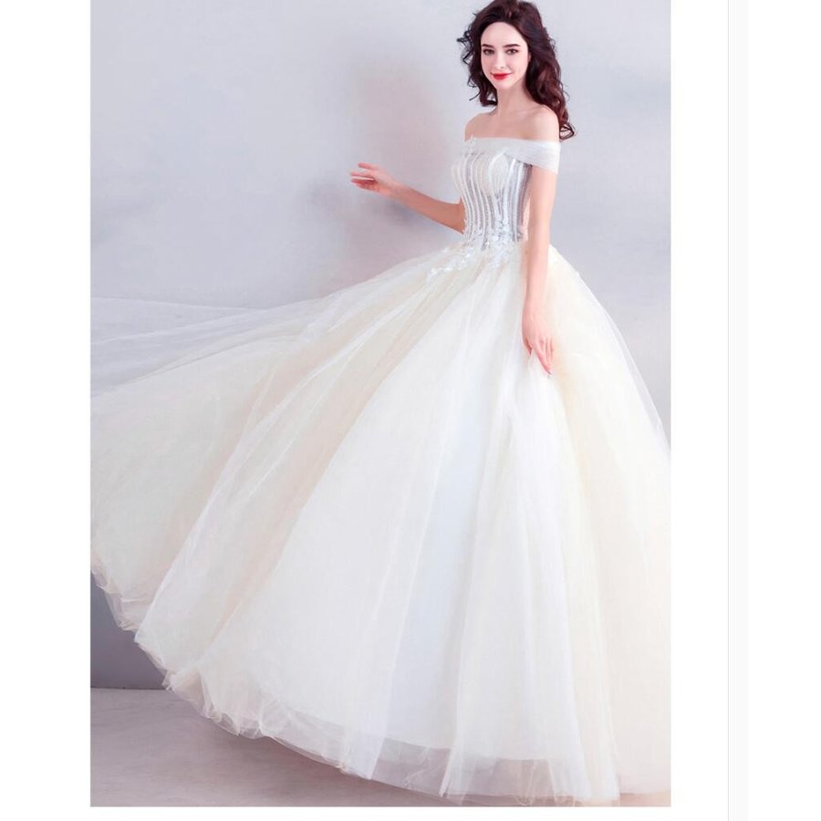 オフショルダー ロング丈ドレス パーティードレス 上品 大人 ウエディングドレス 高級感 演奏会 結