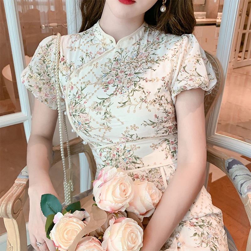 スカート 2024 年夏新しい中国風の若い女の子の刺繍のチャイナ ドレス シフォン スカート 4142
