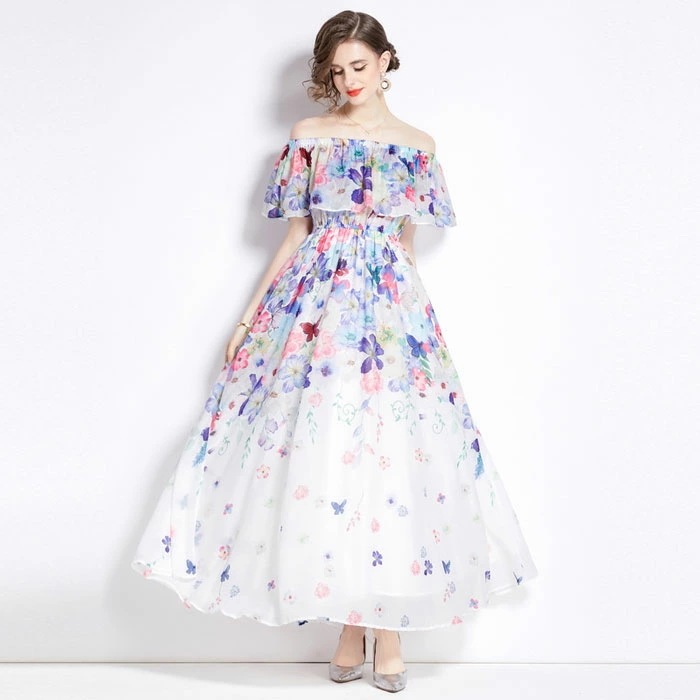 【夏セール!】夏ワンピース フリルワンピース リゾートロング丈 リゾートワンピ オフショルダー 半袖 2Ways ボヘミア風 花柄 シフォン 女性らしさ溢れる 夏ワンピ ビーチ 旅行 海デート リゾー 【夏セール!】夏ワンピース フリルワンピース リゾートロング丈 リゾートワンピ オフショルダー 半袖 2Ways ボヘミア風 花柄 シフォン 女性らしさ溢れる 夏ワンピ ビーチ 旅行 海デート リゾー