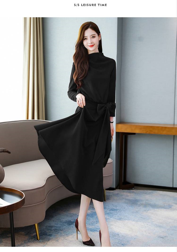 ワンピース 秋 長袖 ひざ下丈 ウエストスッキリ 着やせ Aライン 上品 ラグジュアリー きれいめ お出かけ