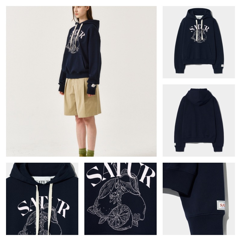 【SATUR】 (W) CAFRI CITRON DRAWING GRAPHIC HOODIE : BLOSSOM NAVY