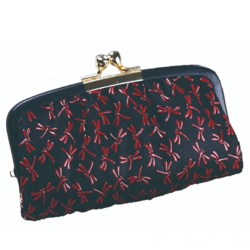 鹿革印傳本漆（トンボ柄）親子がま口財布 印伝 がま口 財布 レディース 小銭入れ 本革 親子がま口