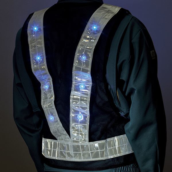 【新品】フラッシャーベスト フラッシャーベスト-BL ■カラー：メッシュ部：紺：反射部：白：LED発光色：青 フラッシャーベスト フラッシャーベスト-BL カラー：メッシュ部